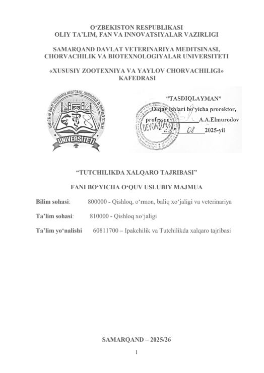 TUTCHILIKDA XALQARO TAJRIBASI