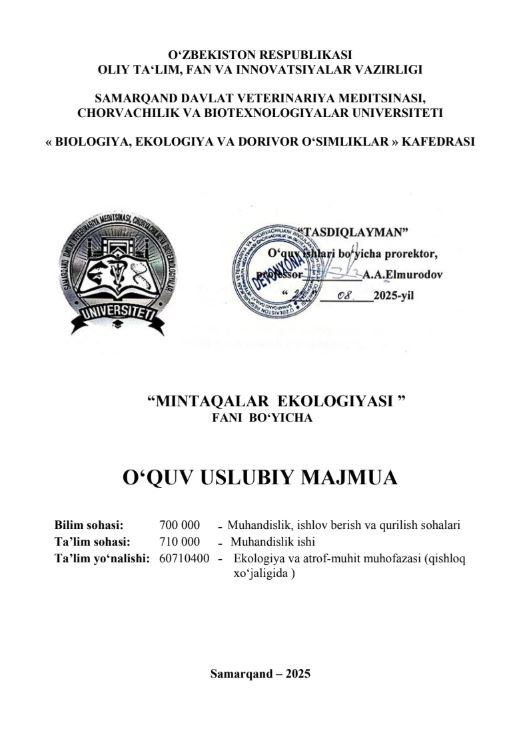 MINTAQALAR EKOLOGIYASI 