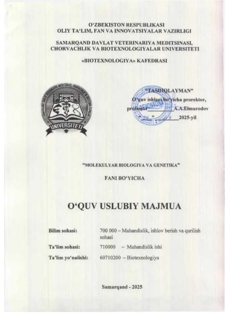 MOLEKULYAR BIOLOGIYA VA GENETIKA