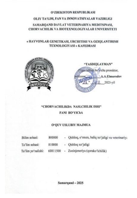CHORVACHILIKDA NASLCHILIK ISHI