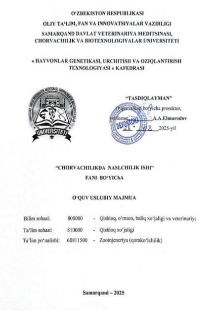 CHORVACHILIKDA NASLCHILIK ISHI