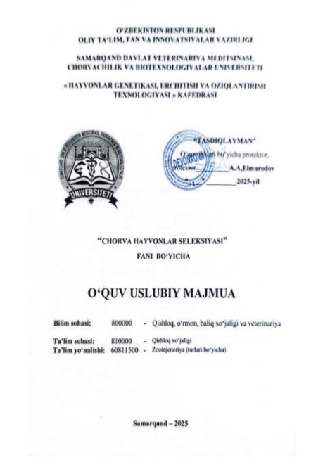 CHORVA HAYVONLAR SELEKSIYASI
