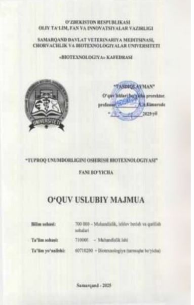 TUPROQ UNUMDORLIGINI OSHIRISH BIOTEXNOLOGIYASI