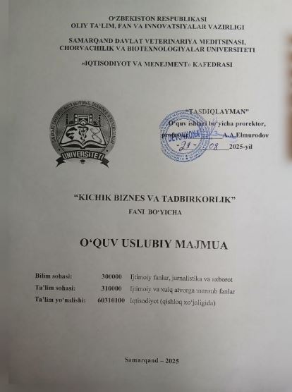 KICHIK BIZNES VA TADBIRKORLIK