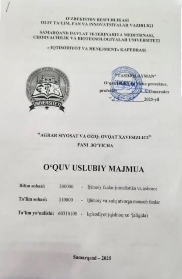 AGRAR SIYOSATI VA OZIQ-OVQAT XAVFSIZLIGI