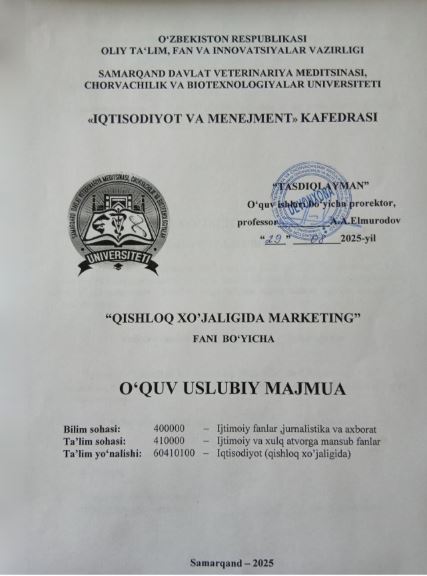 QISHLOQ XO’JALIGIDA MARKETING
