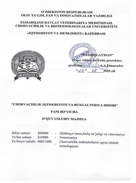 CHORVACHILIK IQTISODIYOTI VA BUXGALTERIYA HISOBI