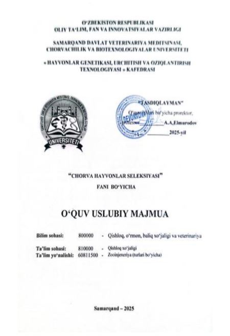 CHORVA HAYVONLAR SELEKSIYASI