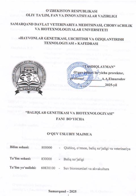 BALIQLAR GENETIKASI VA BIOTEXNOLOGIYASI