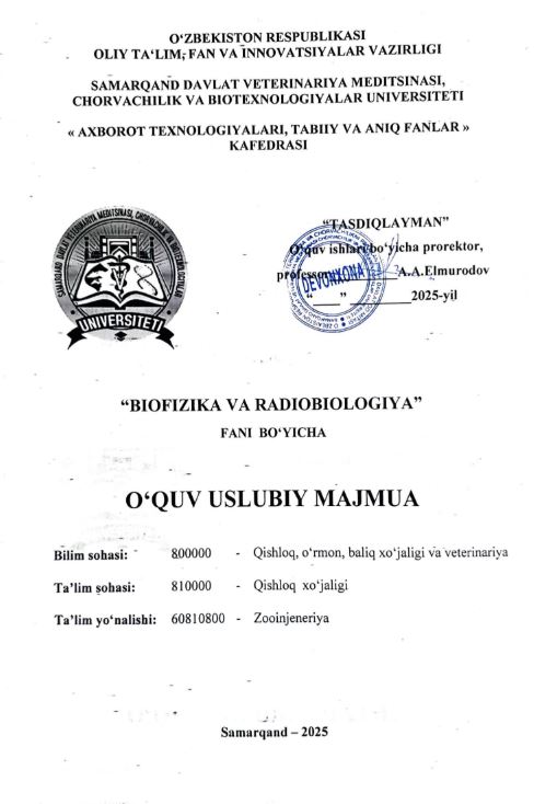 BIOFIZIKA VA RADIOBIOLOGIYA