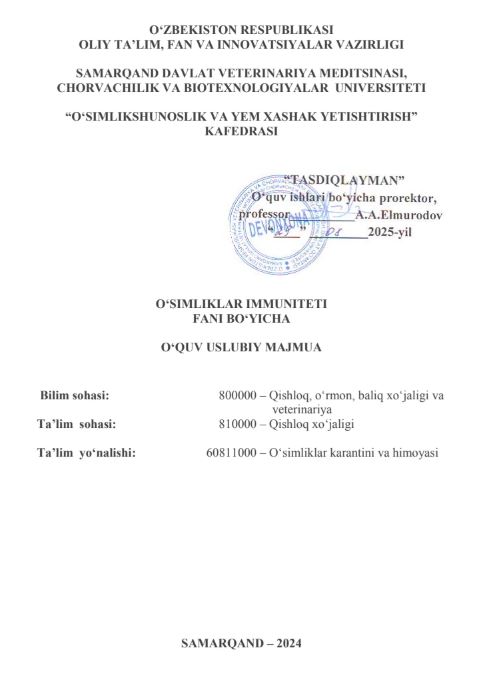 O‘SIMLIKLAR IMMUNITETI