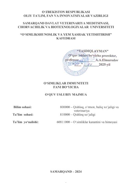 O‘SIMLIKLARNI HIMOYA QILISH