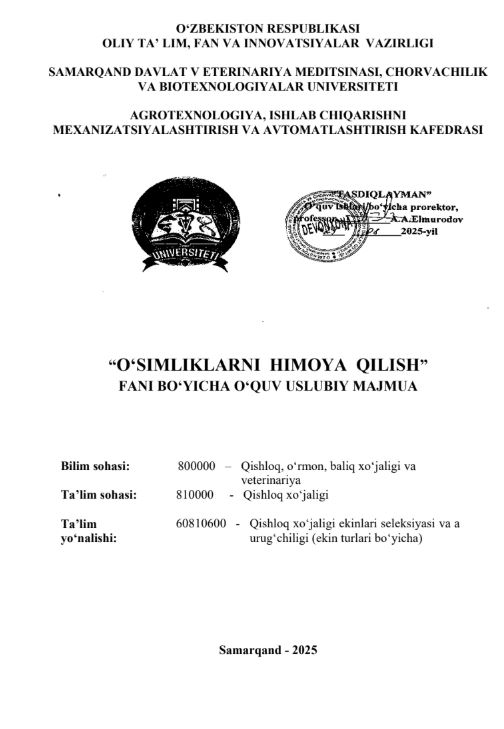O‘SIMLIKLARNI HIMOYA QILISH