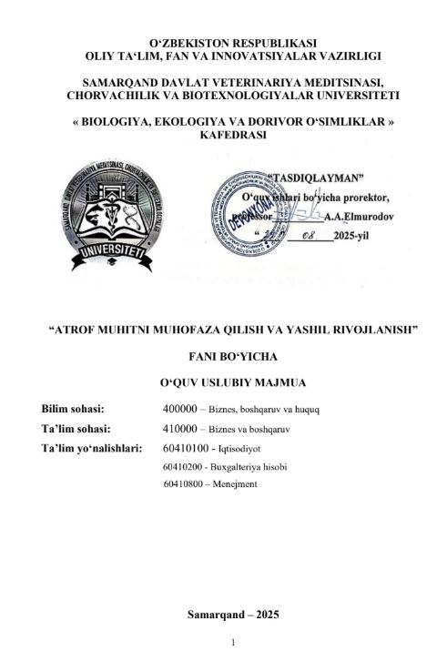 ATROF MUHITNI MUHOFAZA QILISH VA YASHIL RIVOJLANISH