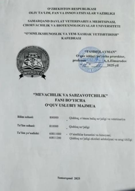 MEVACHILIK VA SABZAVOTCHILIK