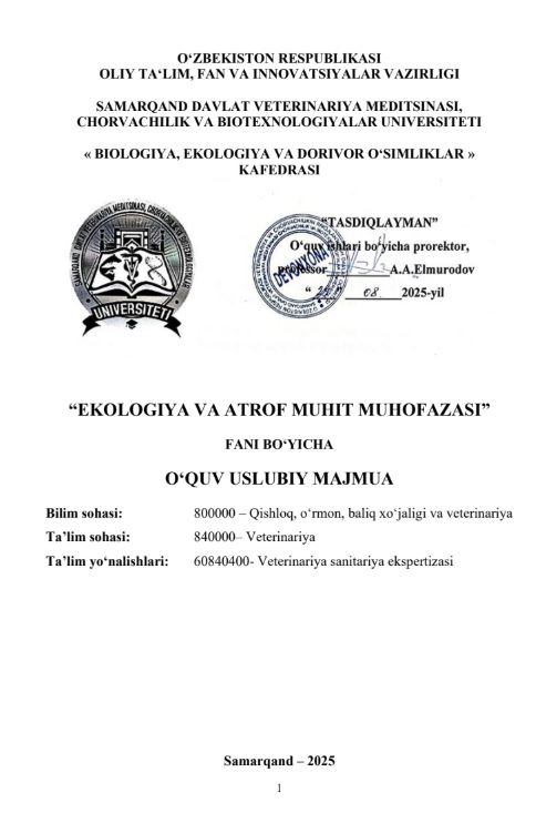 EKOLOGIYA VA ATROF MUHIT MUHOFAZASI