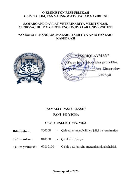 AMALIY DASTURLASH