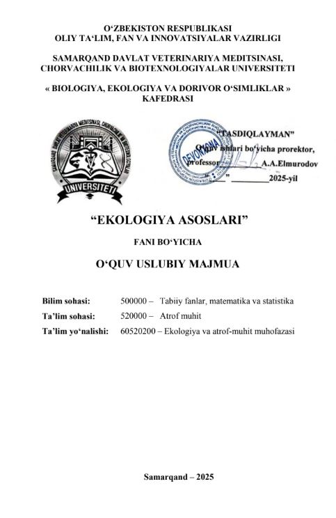 EKOLOGIYA ASOSLARI