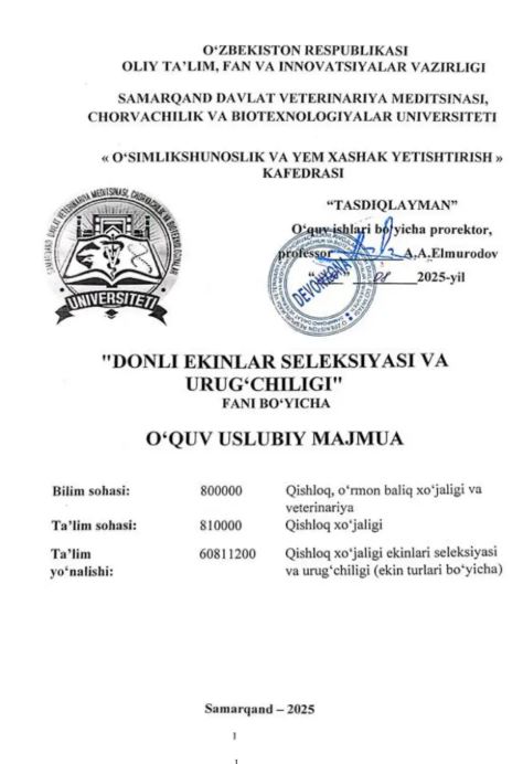 DONLI EKINLAR SELEKSIYASI VA URUG‘CHILIGI