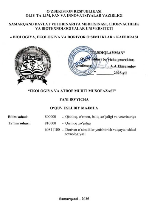 EKOLOGIYA VA ATROF MUHIT MUXOFAZASI