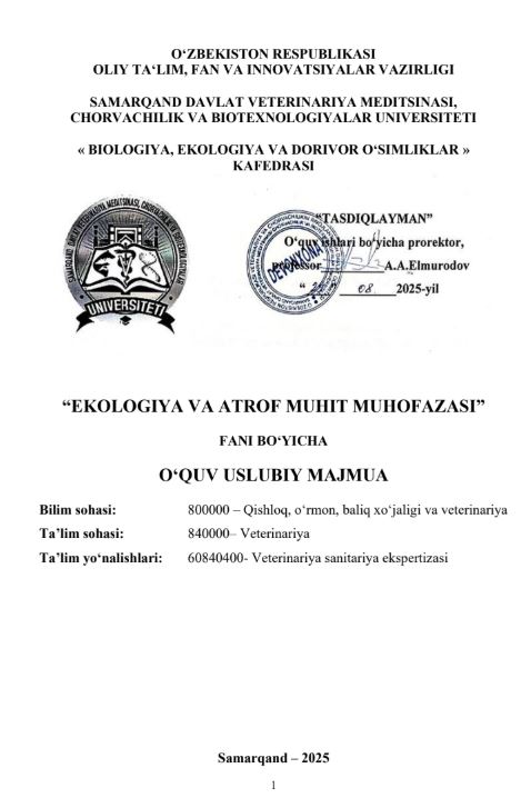 EKOLOGIYA VA ATROF MUHIT MUXOFAZASI
