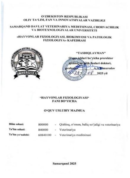 HAYVONLAR FIZIOLOGIYASI