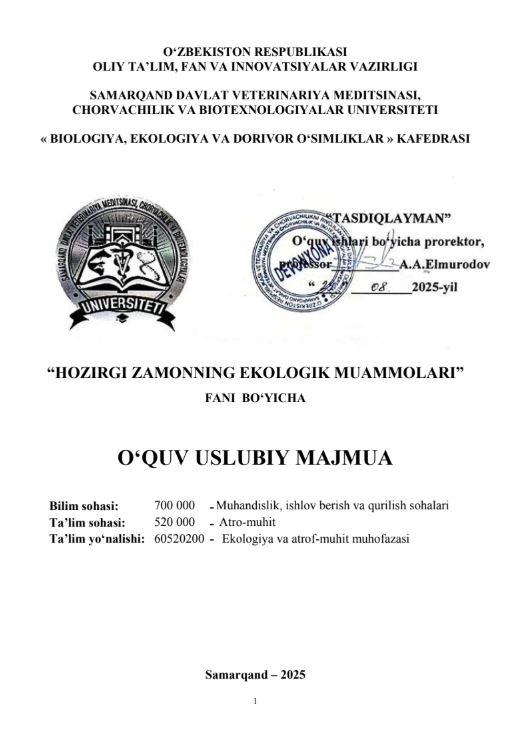 HOZIRGI ZAMONNING EKOLOGIK MUAMMOLARI
