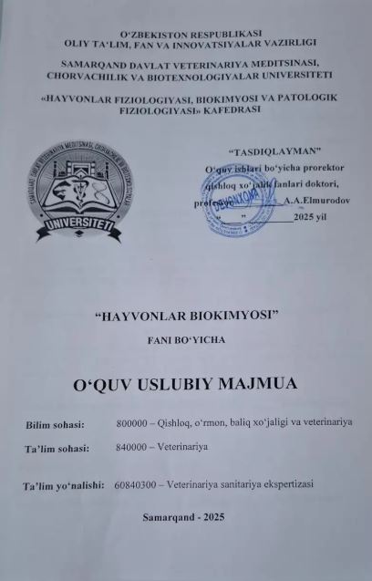 HAYVONLAR BIOKIMYOSI