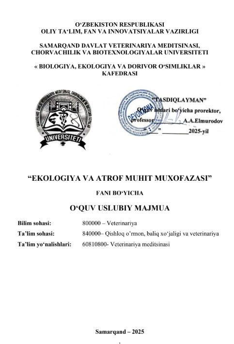 EKOLOGIYA VA ATROF MUHIT MUXOFAZASI