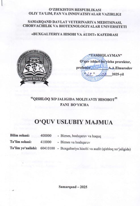 QISHLOQ XO‘JALIGIDA MOLIYAVIY HISOBOT