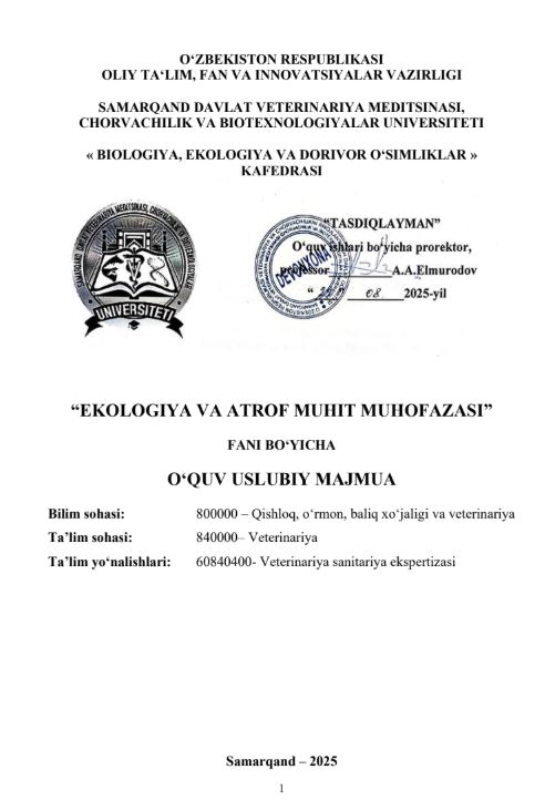 EKOLOGIYA VA ATROF MUHIT MUXOFAZASI