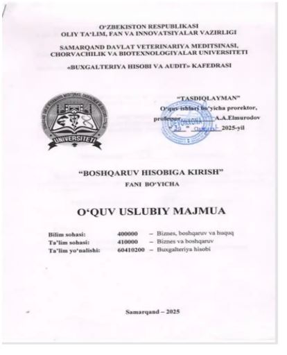 BOSHQARUV HISOBIGA KIRISH