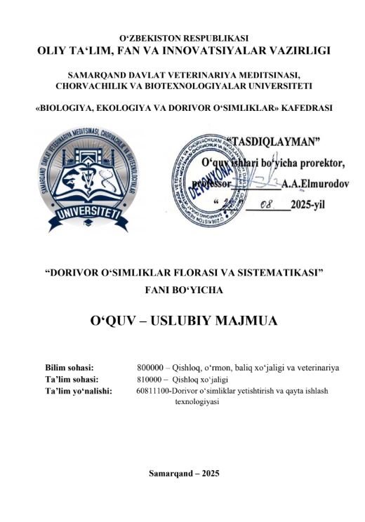 DORIVOR O‘SIMLIKLAR FLORASI VA SISTEMATIKASI