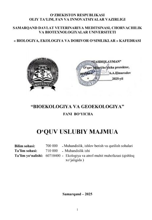 BIOEKOLOGIYA VA GEOEKOLOGIYA