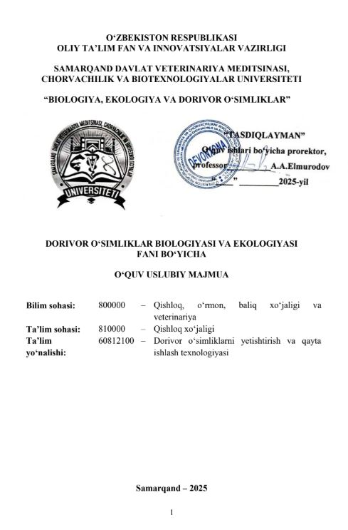 DORIVOR O‘SIMLIKLAR BIOLOGIYASI VA EKOLOGIYASI