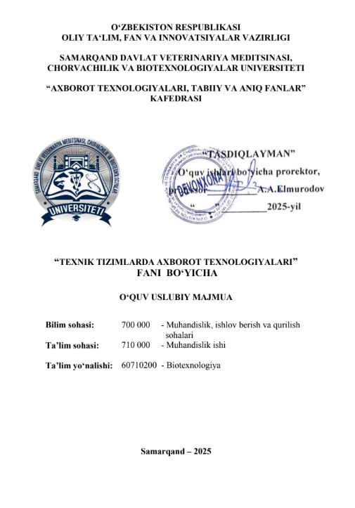 TEXNIK TIZIMLARDA AXBOROT TEXNOLOGIYALARI