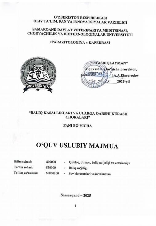 BALIQ KASALLIKLARI VA ULARGA QARSHI KURASH CHORALARI