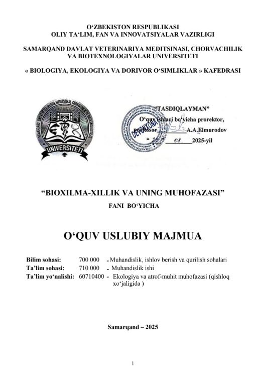 BIOXILMA-XILLIK VA UNING MUHOFAZASI