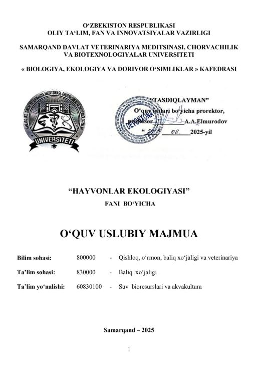 HAYVONLAR EKOLOGIYASI