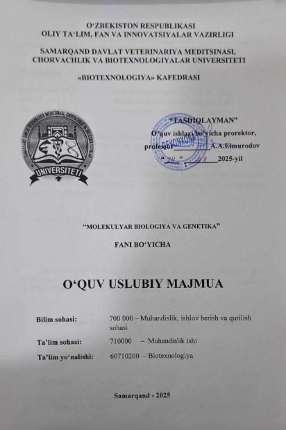 MOLEKULYAR BIOLOGIYA VA GENETIKA