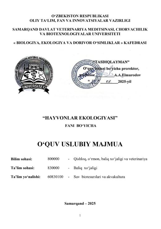 HAYVONLAR EKOLOGIYASI