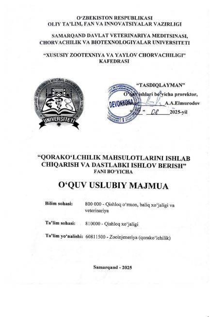 QORAKO'LCHILIK MAHSULOTLARINI ISHLAB CHIQARISH VA DASTLABKI ISHLOV BERISH