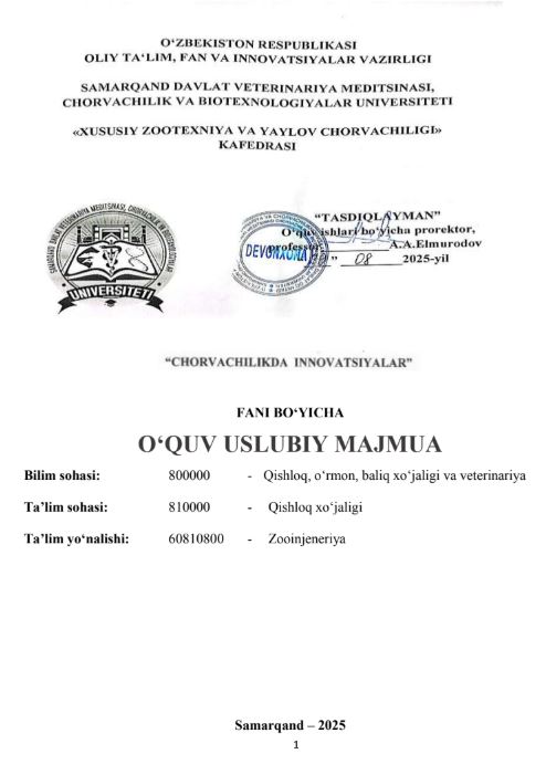 CHORVACHILIKDA INNOVATSIYALAR
