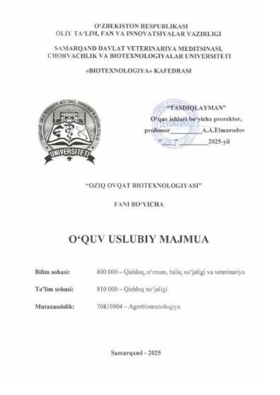 OZIQ -OVQAT BIOTEXNOLOGIYASI