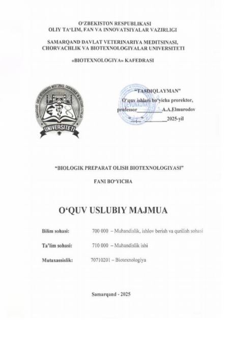 BIOLOGIK PREPARAT OLISH BIOTEXNOLOGIYASI