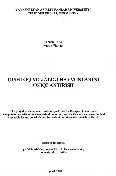 QISHLOQ XO‘JALIGI HAYVONLARINI OZIQLANTIRISH