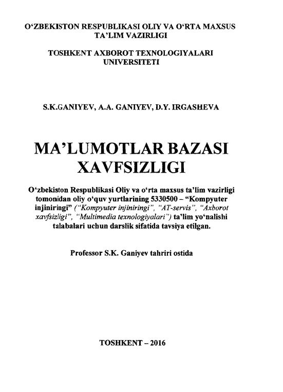 MA’LUMOTLAR BAZASI XAVFSIZLIGI