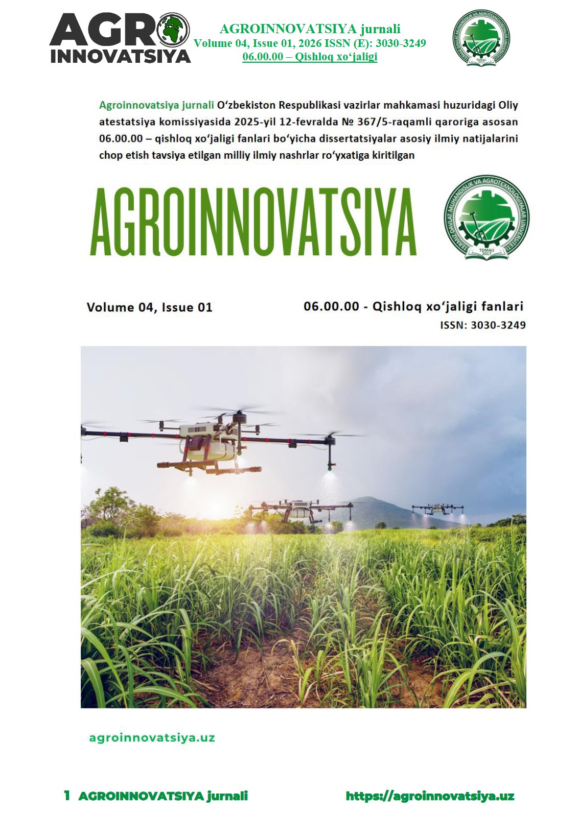 “Agroinnovatsiya” ilmiy jurnali №-1_2026 й.