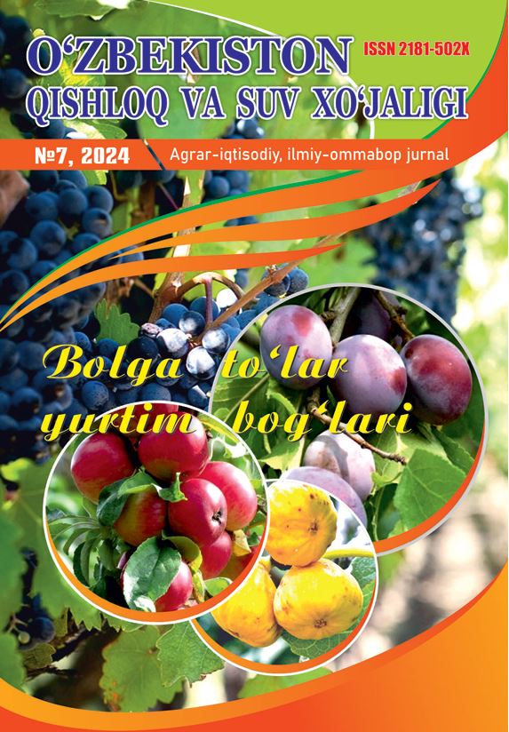 O‘ZBEKISTON QISHLOQ VA SUV XO'JALIGI №-7, 2024 Agrar-iqtisodiy, ilmiy-ommabop jurnal