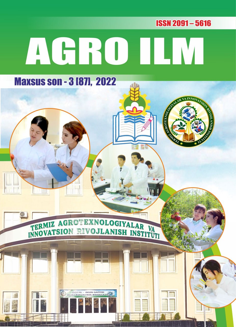 AGRO ILM Maxsus son №-3 2022: Agrar-iqtisodiy, Ilmiy-amaliy jurnal